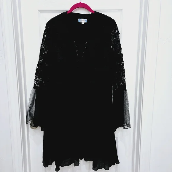 chinese dress ladies Black Boho Lace Maxi Dress – V-Neck A-Line Ankle Length Dress in Black | Women's Boho Fashion | XL main image 0